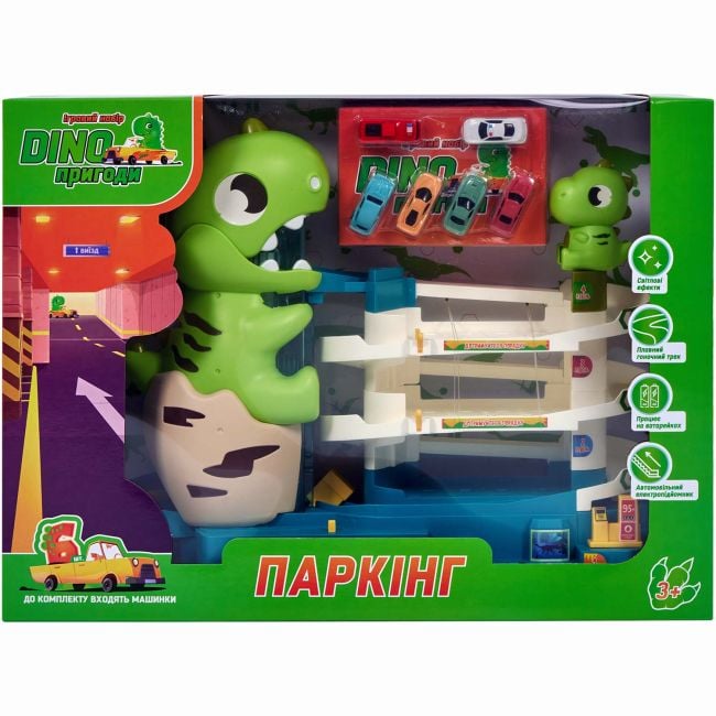 Отаманко Ігровий набір ZIPP Toys Dino паркінг електричний, 6 машинок 532.01.26