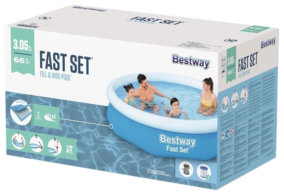 Басейни Bestway сімейний круглий, 3200л фільтр насос  305*66 57458