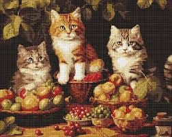 Алмазна мозаїка Котики і фрукти 40-50 см AMO7940