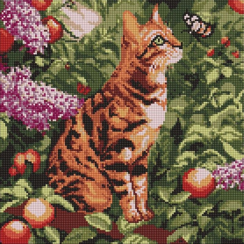 Алмазна мозаїка "Бенгальський кіт" 40*40 см AMO20079