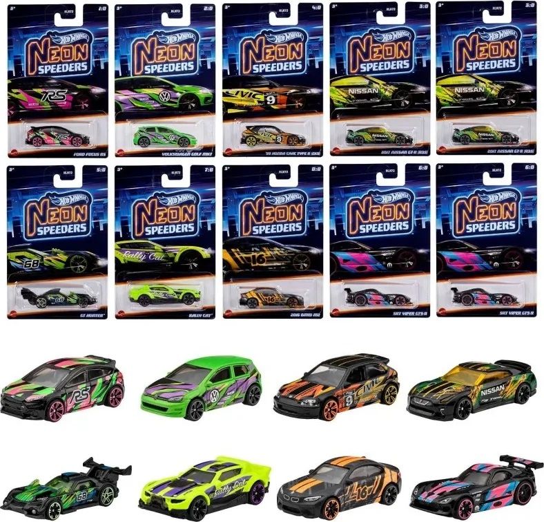 HotWheels Тематичні машинки Неонові Перегони мікс